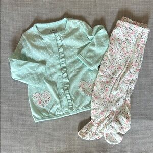 Mint Green and Floral Kids Matching Set w/ Footed Feet